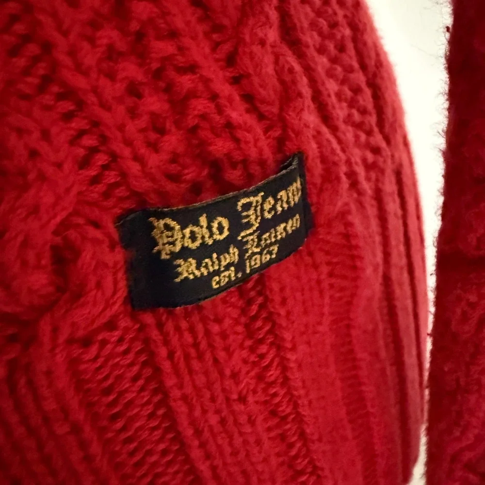 Polo by Ralph Lauren Red Cable-Knit Zip Front Cardigan
